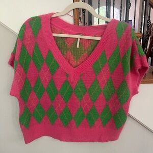 Pink and Green Argyle Sweater